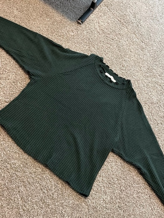 Lush Sweaters - Lush Dark Green Ribbed Lettuce-Edge Top